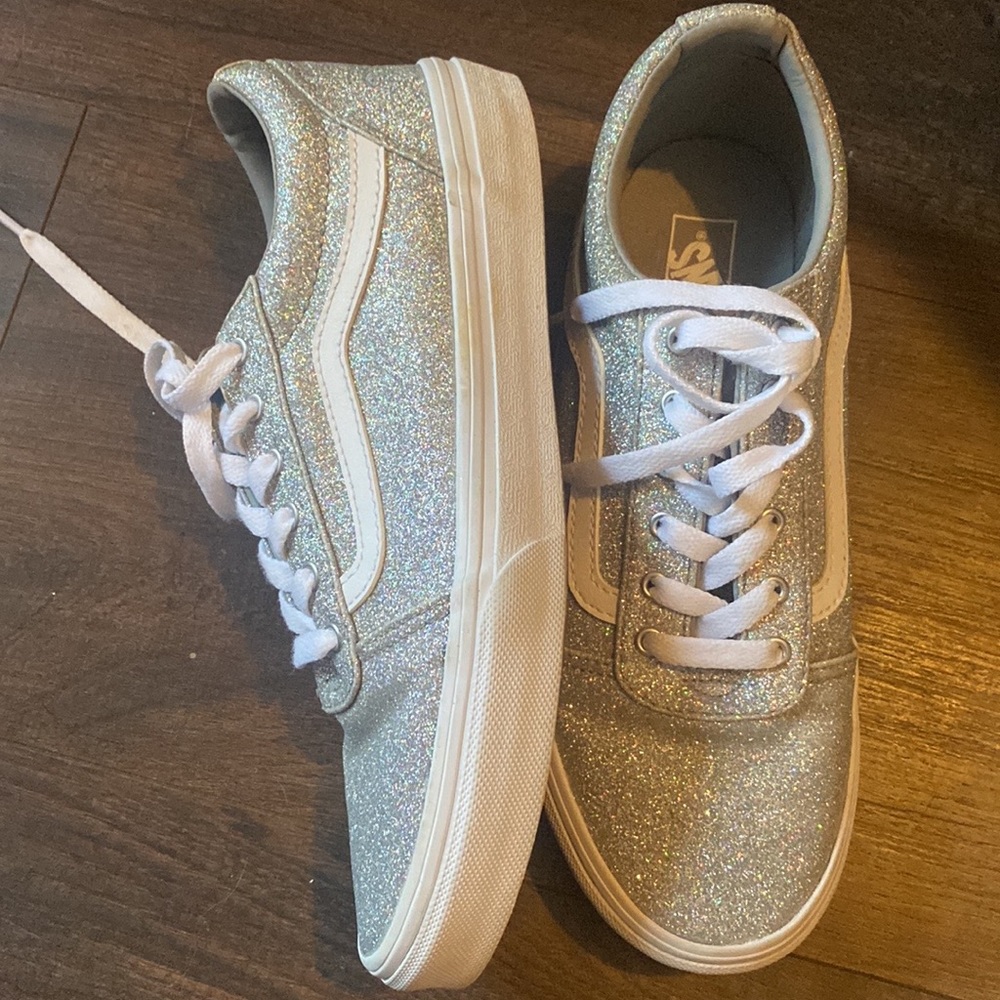 Girls youth silver sparkle glitter Vans shoes